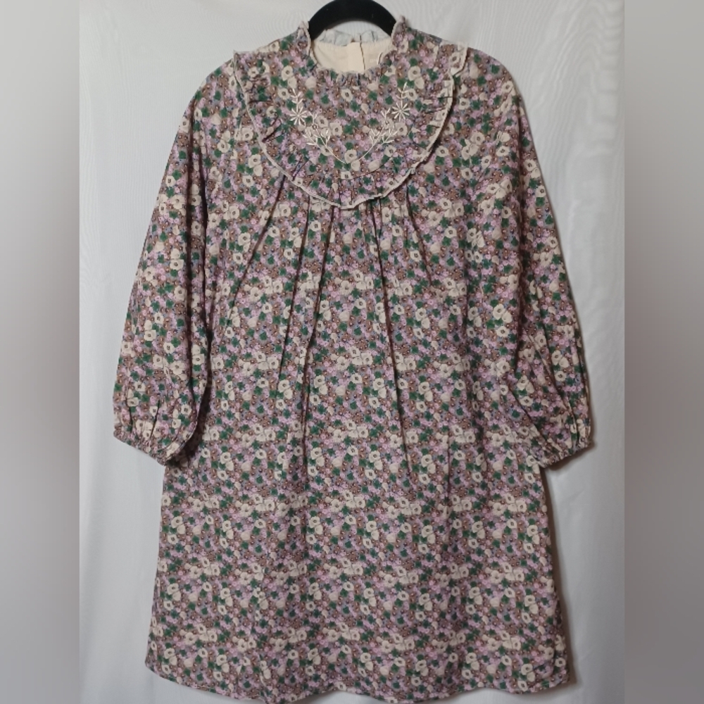 ONE CHILD Girls Floral Printed Embroidery Ruffle Midi Dress. 14